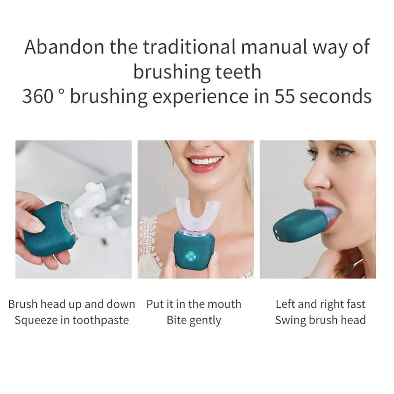 Electric Toothbrush for Adult Automatic USB Charge U-Shaped Toothbrush Ultrasonic 360 Degrees