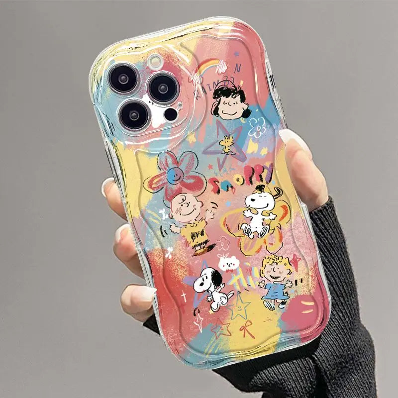 Graffiti Snoopy and Charlie Phone Case For iPhone 16 15 14 13 12 11 Pro Max XR XS MAX 7 8 PLUS MINI Y2K Shockproof Bumper Cover