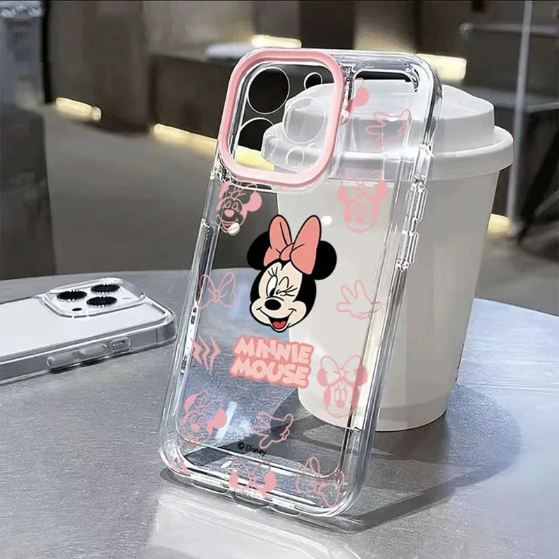 Disney Cute Minnie Pink Bow Phone Case For iPhone 16 15 14 13 12 11 Pro Max XR XS 7 8 Plus Y2K Kawaii Soft Silicone Clear Cover