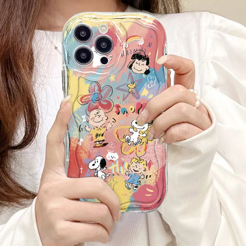 Graffiti Snoopy and Charlie Phone Case For iPhone 16 15 14 13 12 11 Pro Max XR XS MAX 7 8 PLUS MINI Y2K Shockproof Bumper Cover