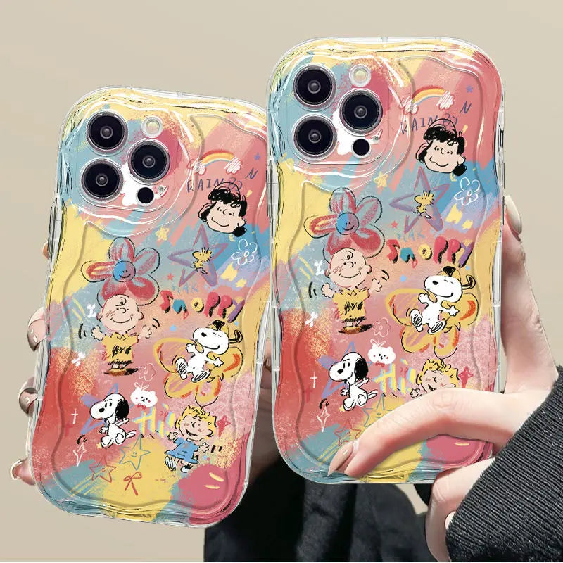 Graffiti Snoopy and Charlie Phone Case For iPhone 16 15 14 13 12 11 Pro Max XR XS MAX 7 8 PLUS MINI Y2K Shockproof Bumper Cover