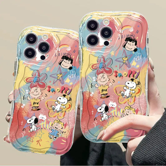 Graffiti Snoopy and Charlie Phone Case For iPhone 16 15 14 13 12 11 Pro Max XR XS MAX 7 8 PLUS MINI Y2K Shockproof Bumper Cover