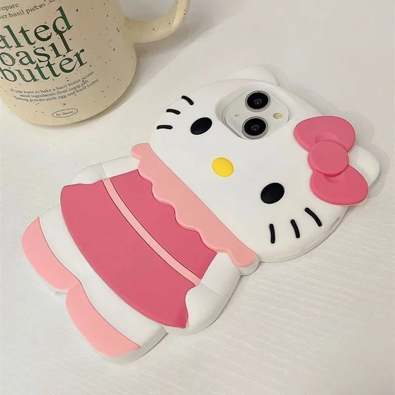 Sanrio Hello Kitty 3D Stereoscopic Phone Case For iPhone 13 12 11 14 15 Pro Max XR XS X Silicone Soft Back Cover Girl Y2K