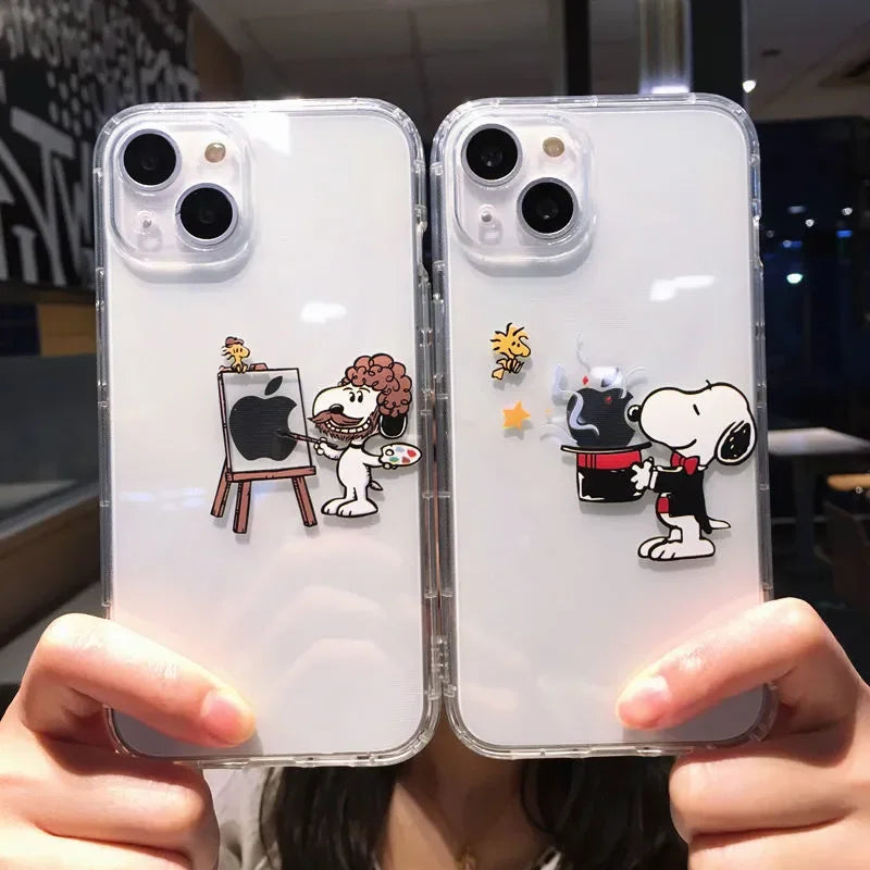 Creative Cute Magician Art Snoopy Phone Case for iPhone 16 15 14 13 12 11 Pro Max XR XS Max 7 8 Plus MINI Y2K Cartoon Luck Cover