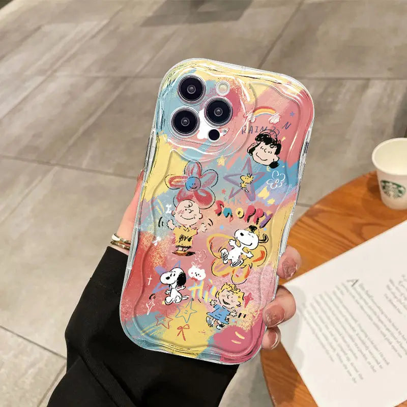 Graffiti Snoopy and Charlie Phone Case For iPhone 16 15 14 13 12 11 Pro Max XR XS MAX 7 8 PLUS MINI Y2K Shockproof Bumper Cover