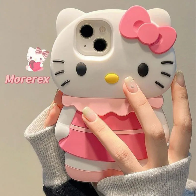 Sanrio Hello Kitty 3D Stereoscopic Phone Case For iPhone 13 12 11 14 15 Pro Max XR XS X Silicone Soft Back Cover Girl Y2K