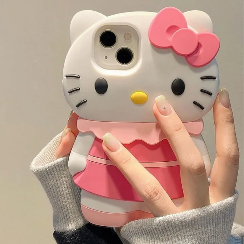 Sanrio Hello Kitty 3D Stereoscopic Phone Case For iPhone 13 12 11 14 15 Pro Max XR XS X Silicone Soft Back Cover Girl Y2K