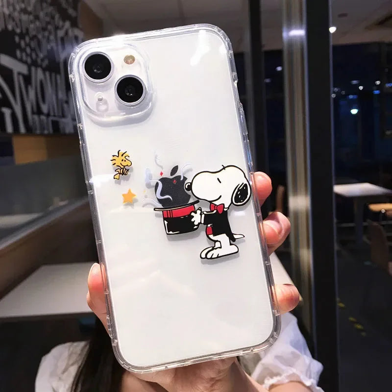 Creative Cute Magician Art Snoopy Phone Case for iPhone 16 15 14 13 12 11 Pro Max XR XS Max 7 8 Plus MINI Y2K Cartoon Luck Cover