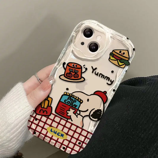 Disney Snoopy Eats French Fries Phone Case For iPhone 16 15 14 13 11 12 Pro Max X XS XR 7 8 Plus Y2K Cute Soft Clear TPU Cover