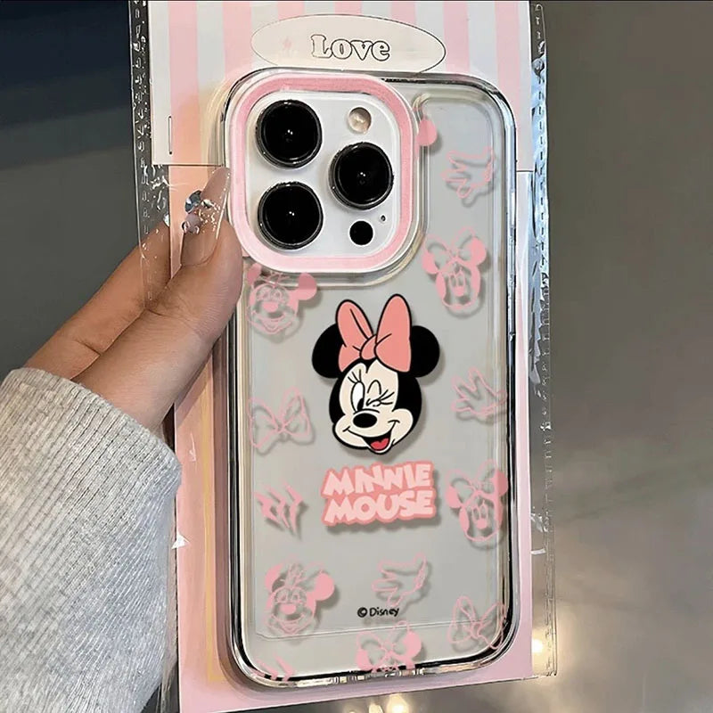 Disney Cute Minnie Pink Bow Phone Case For iPhone 16 15 14 13 12 11 Pro Max XR XS 7 8 Plus Y2K Kawaii Soft Silicone Clear Cover