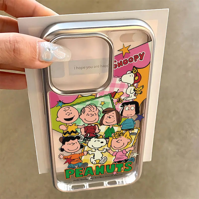 Disney Snoopy And Friends Phone Case For iPhone 16 15 14 7 8 Plus 13 12 11Pro Max X XS XR Y2K Cute Soft Clear TPU Metal Cover