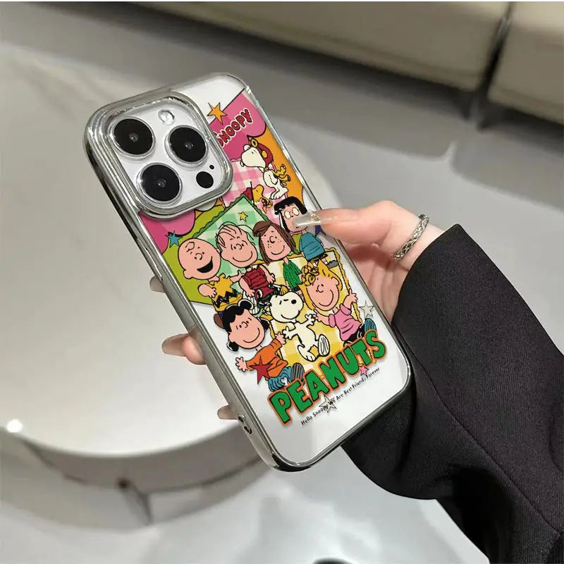 Disney Snoopy And Friends Phone Case For iPhone 16 15 14 7 8 Plus 13 12 11Pro Max X XS XR Y2K Cute Soft Clear TPU Metal Cover