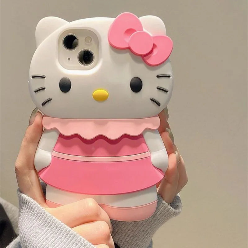 Sanrio Hello Kitty 3D Stereoscopic Phone Case For iPhone 13 12 11 14 15 Pro Max XR XS X Silicone Soft Back Cover Girl Y2K