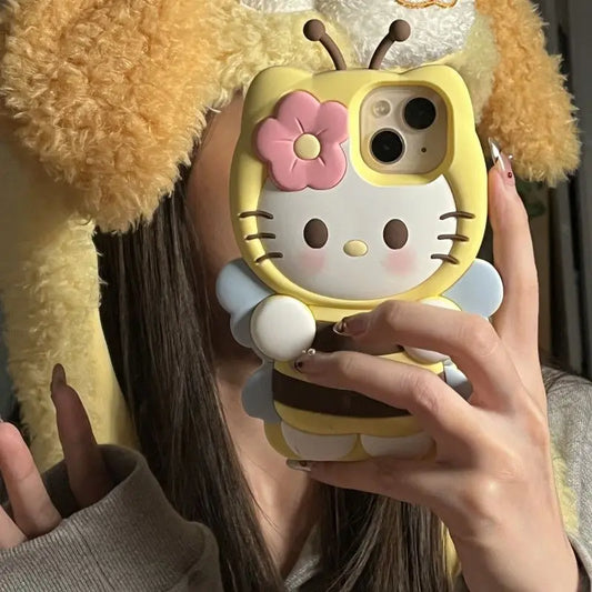 Sanrio Hello Kitty Bee Soft Silicone Phone Case For iPhone 15 14 13 11 12 Pro Max X XS XR 14 7 8 Plus Y2K 3D Stereoscopic Cover