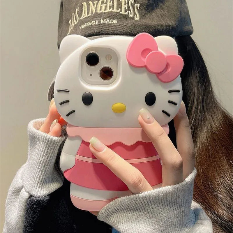 Sanrio Hello Kitty 3D Stereoscopic Phone Case For iPhone 13 12 11 14 15 Pro Max XR XS X Silicone Soft Back Cover Girl Y2K