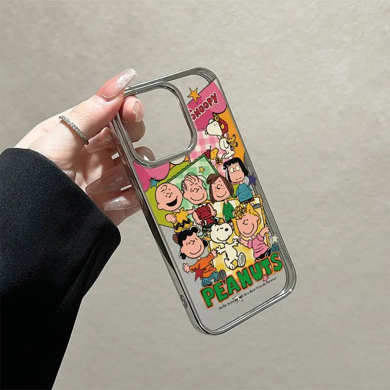 Disney Snoopy And Friends Phone Case For iPhone 16 15 14 7 8 Plus 13 12 11Pro Max X XS XR Y2K Cute Soft Clear TPU Metal Cover