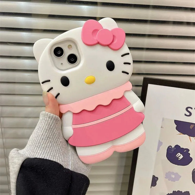 Sanrio Hello Kitty 3D Stereoscopic Phone Case For iPhone 13 12 11 14 15 Pro Max XR XS X Silicone Soft Back Cover Girl Y2K