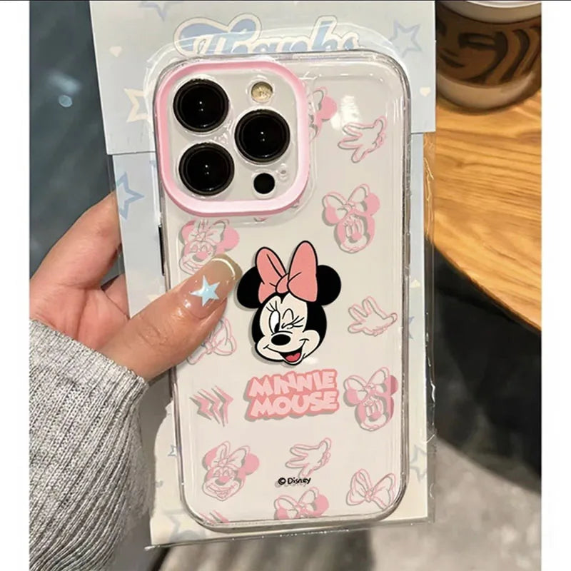 Disney Cute Minnie Pink Bow Phone Case For iPhone 16 15 14 13 12 11 Pro Max XR XS 7 8 Plus Y2K Kawaii Soft Silicone Clear Cover