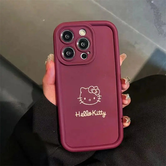 Sanrio Hello Kitty Wine Red Background Phone Case For iPhone 15 14 13 12 11 Pro X Xs Max 12 13 MINI 7 8 Plus Soft Anti Fall Case