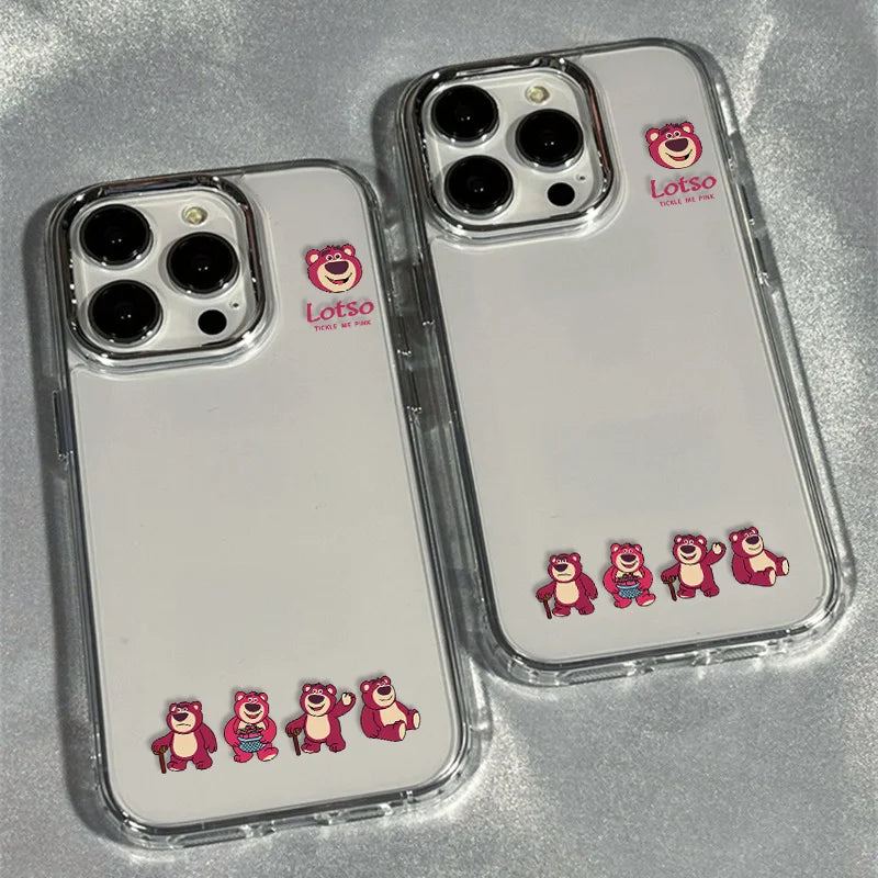 Kawaii Disney Toy Story Lotso  Phone Case For iPhone 16 15 14 13 12 11 Pro Max XR XS X 7 8 Plus Metal Lens Frame Y2K BackCover