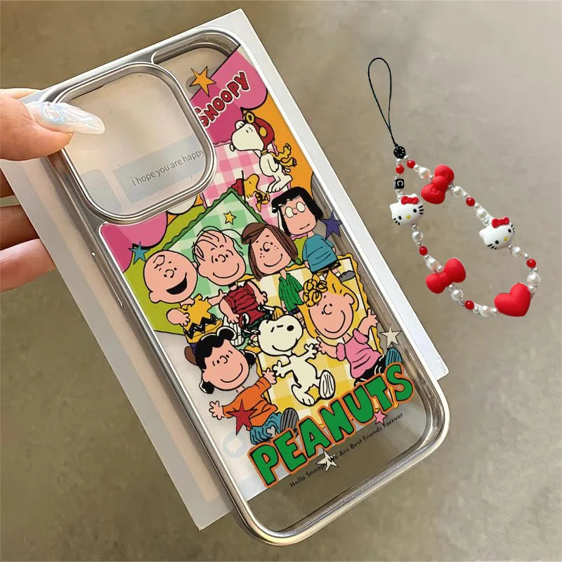 Disney Snoopy And Friends Phone Case For iPhone 16 15 14 7 8 Plus 13 12 11Pro Max X XS XR Y2K Cute Soft Clear TPU Metal Cover