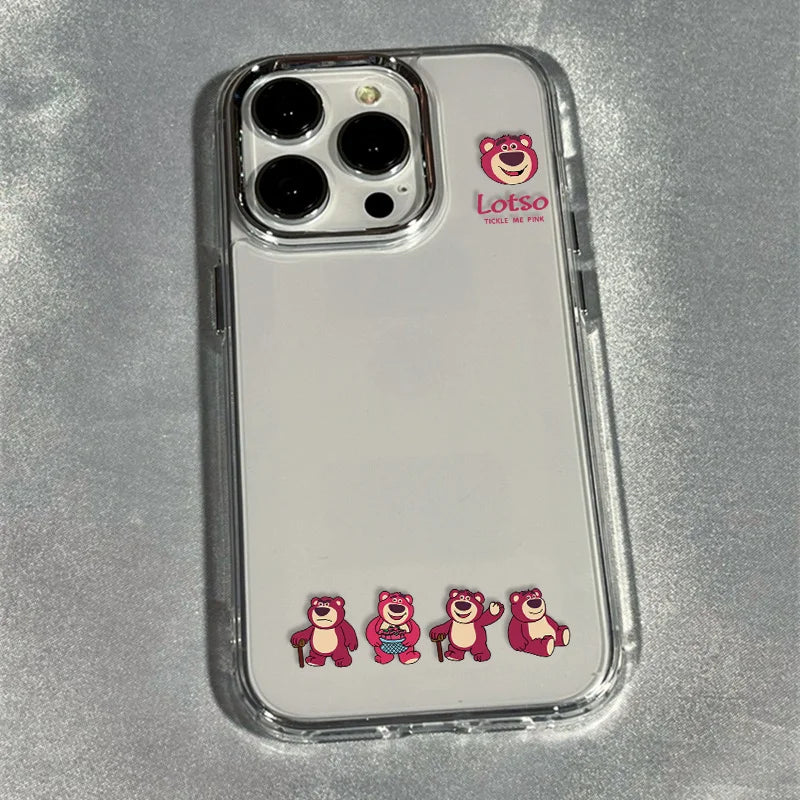 Kawaii Disney Toy Story Lotso  Phone Case For iPhone 16 15 14 13 12 11 Pro Max XR XS X 7 8 Plus Metal Lens Frame Y2K BackCover