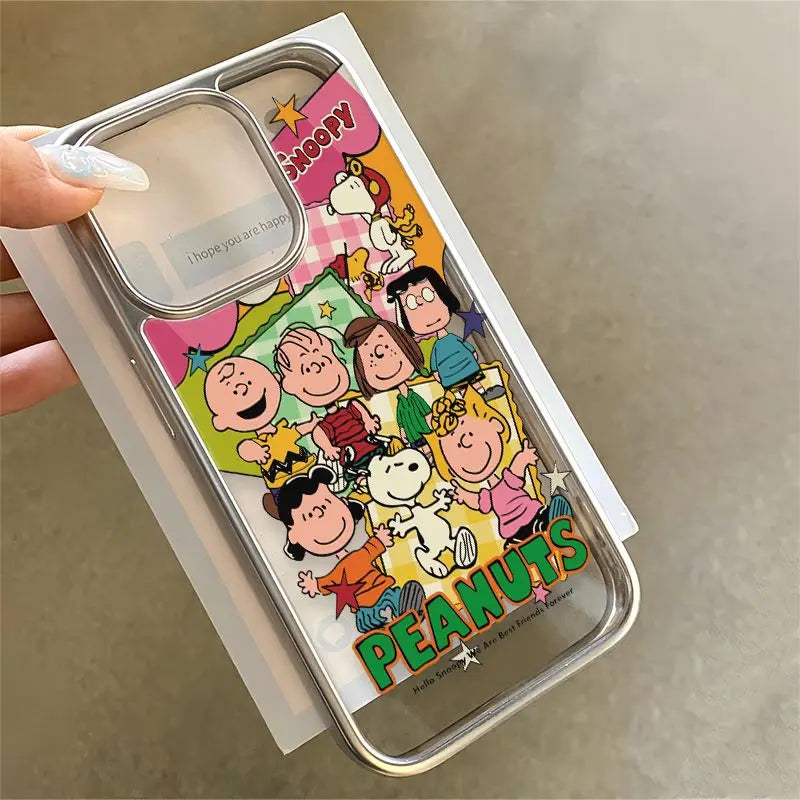 Disney Snoopy And Friends Phone Case For iPhone 16 15 14 7 8 Plus 13 12 11Pro Max X XS XR Y2K Cute Soft Clear TPU Metal Cover