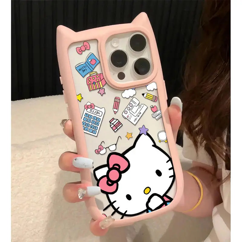 Original Sanrio Hello Kitty Clear Cute Phone Case For iPhone 15 14 13 12 11 Pro Max XR XS X Max Y2K Kawaii Cartoon Soft Cover