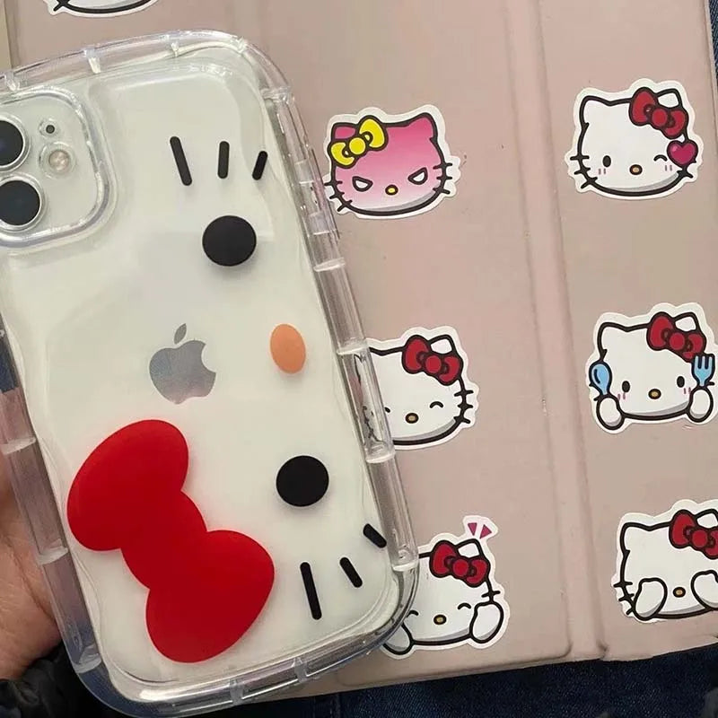 Hello Kitty Face Red Bow Strap Fat Phone Case For iPhone 16 14 12 13 11 15 Pro Max XR XS MAX 7 8Plus MINI Y2K Girl Kawaii Cover