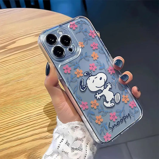 Disney Snoopy Happy Flowers Phone Case For iPhone 16 15 14 13 11 12 Pro Max X XS XR 7 8 Plus Y2K Cute Soft Clear TPU Cover