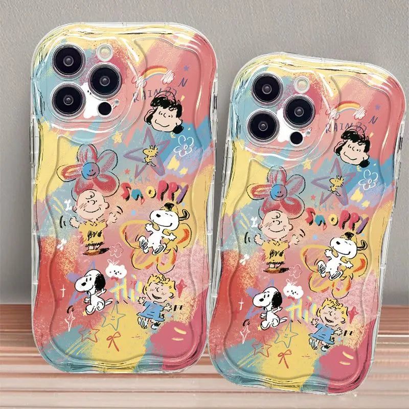 Graffiti Snoopy and Charlie Phone Case For iPhone 16 15 14 13 12 11 Pro Max XR XS MAX 7 8 PLUS MINI Y2K Shockproof Bumper Cover