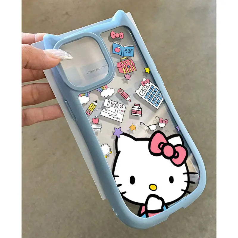 Original Sanrio Hello Kitty Clear Cute Phone Case For iPhone 15 14 13 12 11 Pro Max XR XS X Max Y2K Kawaii Cartoon Soft Cover