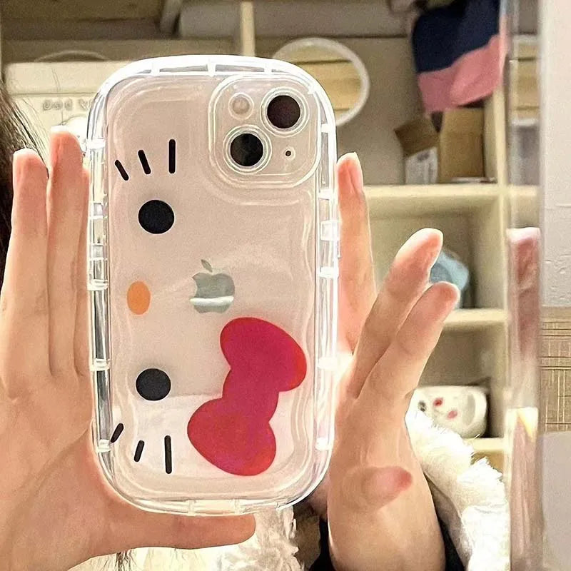 Hello Kitty Face Red Bow Strap Fat Phone Case For iPhone 16 14 12 13 11 15 Pro Max XR XS MAX 7 8Plus MINI Y2K Girl Kawaii Cover