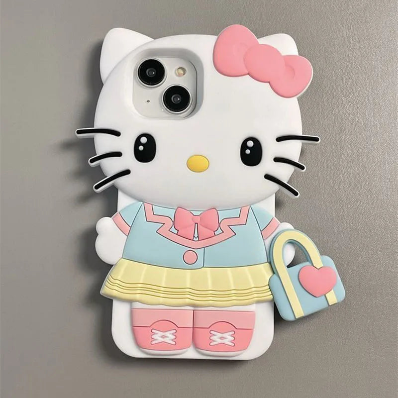 Stereoscopic Handbag Kuromi and Hello Kitty Phone Case For Iphone 15 14 13 11 12 Pro Max Plus X XR XS Y2K Cute Silicone Cover