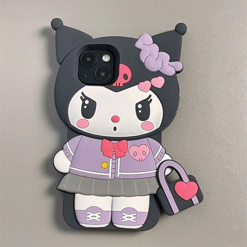 Stereoscopic Handbag Kuromi and Hello Kitty Phone Case For Iphone 15 14 13 11 12 Pro Max Plus X XR XS Y2K Cute Silicone Cover